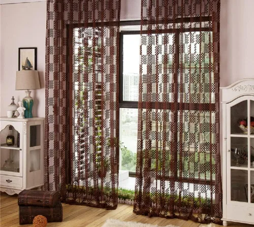 Vista 2 de New Jacquard Hollow Grid Sheer Curtains Elegant Drape Panel Rod Pocket Top Gauze Voile for Living Room Bedroom Balcony(1 Panel, W 54 x L 63 inch