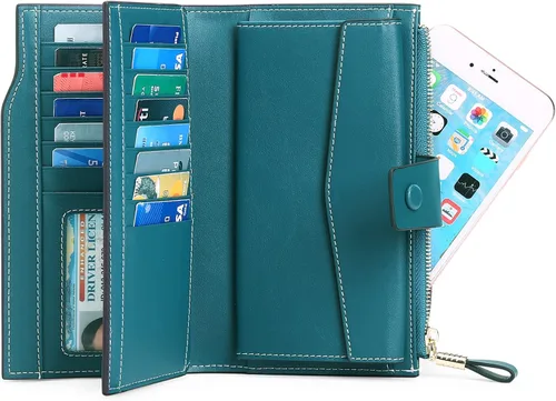 Vista 2 de SENDEFN - Cartera de cuero para mujer, portatarjetas con bloqueo RFID, monedero para mujer con cierre