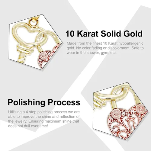 Vista 3 de CA CHARMAMERICA Gold Lock and Key Heart Charm - 10 Karat Solid Gold - Key Pendant - Locket Pendant