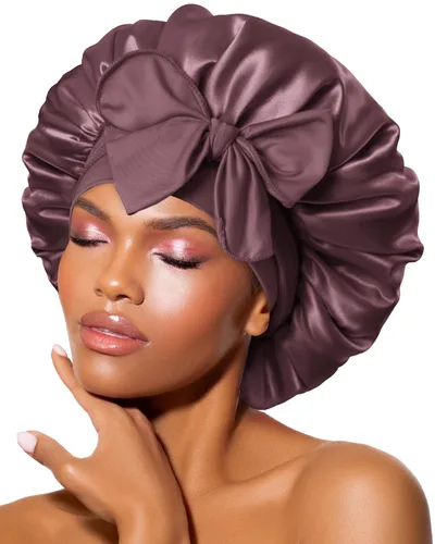 Vista 33 de BONNET QUEEN - Gorro de seda para dormir de BONNET QUEEN, gorro de satén para dormir con banda de amarre ajustable, para cabello rizado, de una sola