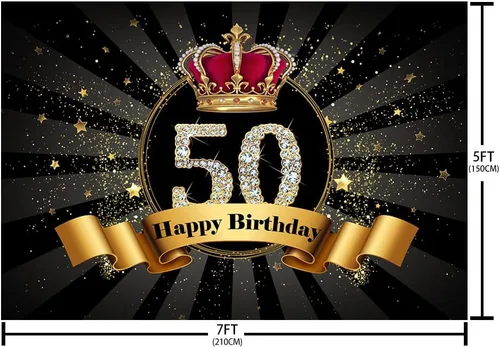 Vista 5 de SENDY Telón de fondo para fotografía de fiesta de cumpleaños número 50 de 7 x 50 pies con purpurina negra y dorada para hombre y mujer, fabulosa