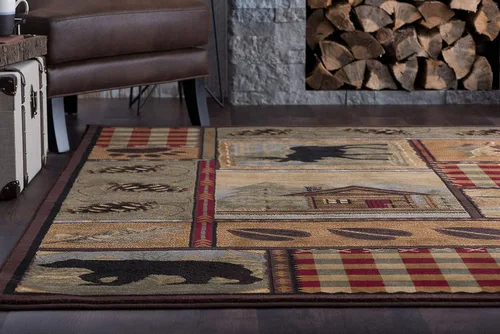 Vista 5 de Tayse Homespun Cabin - Alfombra multicolor de 5 x 7 pies para sala de estar, dormitorio o comedor, lodge, novedad
