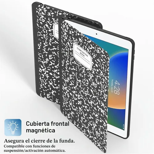 Vista 4 de Funda para iPad de 9ª/8ª/7ª Generación 10.2 pulgadas (Modelo 2021/2020/2019) con Soporte para Lápiz, Funda Folio Premium con Soporte con Auto