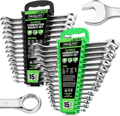 Vista 13 de SWANLAKE GARDEN TOOLS Juego de llaves SAE de 15 piezas, juego de llaves combinadas premium con muesca en V, SAE de 1/4" a 1", par máximo, 12 puntos