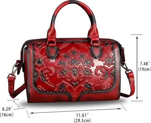 Vista 5 de Bolso de mano de cuero genuino con asa superior para mujer, hecho a mano, vintage, retro, de piel de vaca, bolso cruzado Genuine Leather, Top