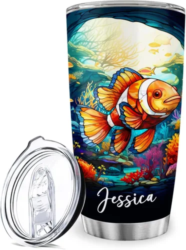 Vista 12 de Vaso de ballena azul con tapa, taza de viaje de acero inoxidable de 20 onzas, vasos personalizados de ballena, regalos temáticos del océano azul
