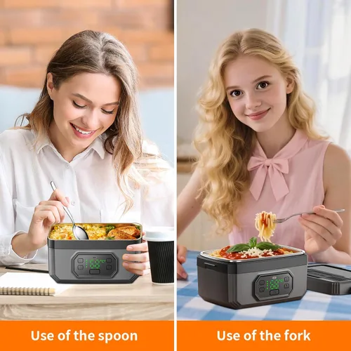 Vista 6 de Fiambrera eléctrica inalámbrica para adultos con temporizador, lonchera recargable autocalentable para hombres y mujeres con contenedor SS de 1.2 L