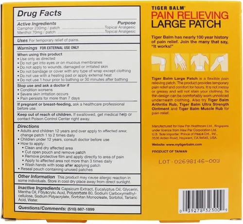 Vista 2 de Tiger Balm Parche para aliviar el dolor grande, 4 unidades (paquete de 6)