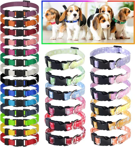 Vista 12 de YOY Juego de 12 collares de identificación de nailon suave para cachorros, ajustables, reutilizables, lavables, bandas de identificación de mascotas