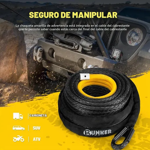 Vista 4 de BUNKER INDUST Cuerda de cabrestante sintética de 3/8 pulgadas x 85 pies, cable de cabrestante de 25000 libras de repuesto con funda protectora