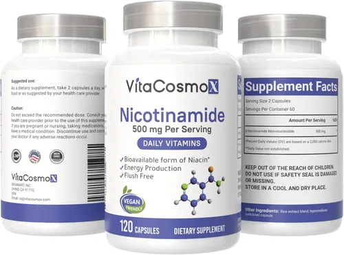 Vista 2 de Nicotinamida 500 mg de vitamina B3, 120 cápsulas, sin OMG, sin gluten, sin enjuague