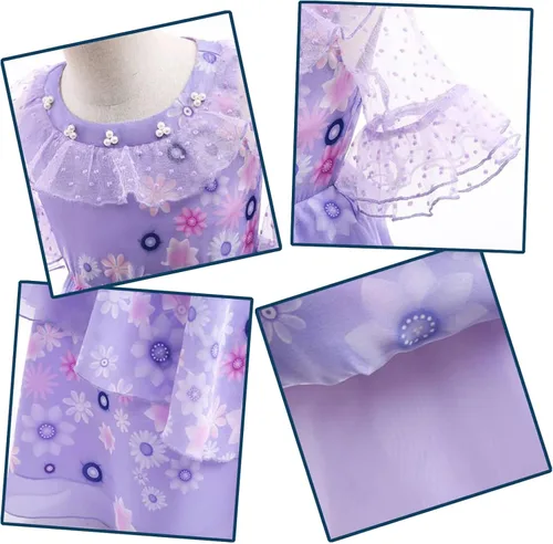 Vista 5 de Drofe Mirabel - Disfraz de princesa, vestidos de Halloween para niñas (47.2 pulgadas, púrpura 1)