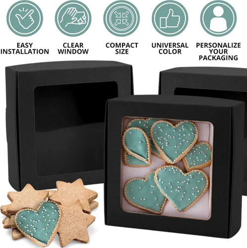 Vista 5 de 30PCS Cookie Boxes Black with Window - 4.13 x 4.13 x 1.18 Inch Durable Packaging for Baked Goods Small Bakery Containers for Pastries Gift Giving