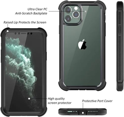 Vista 4 de Dexnor Funda para iPhone 11 Pro con protector de pantalla, transparente, resistente, de cuerpo completo, a prueba de golpes, parte trasera dura