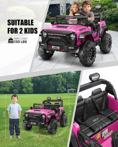 Vista 6 de Hikole - Auto de 24 V y 2 plazas con control remoto, motores de 4 x 100 W, color rosa