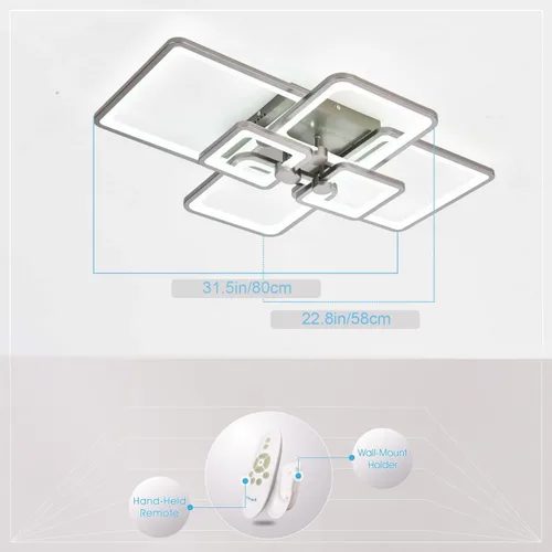 Vista 5 de Lámpara de techo regulable, moderna lámpara de techo LED negra, lámpara de sala de estar de 78 W con 6 diseños geométricos rectangulares