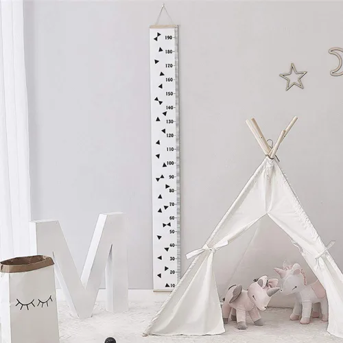 Vista 9 de Tabla de crecimiento de altura del bebé, reglas colgantes para habitación de los niños, marco de madera, regla de lona, decoración de habitación, 79
