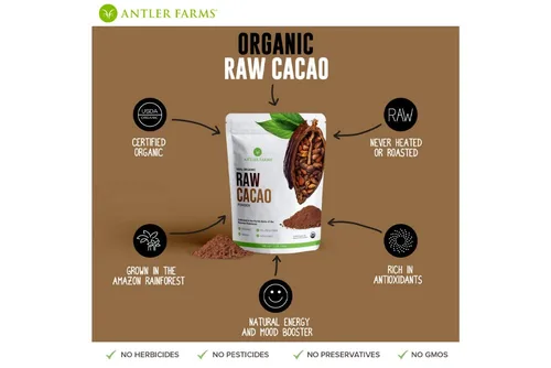 Vista 5 de Antler Farms - Cacao en polvo crudo 100% puro orgánico, 40 porciones, 7.05 oz - Vegano, sin gluten, cultivado naturalmente en la selva amazónica