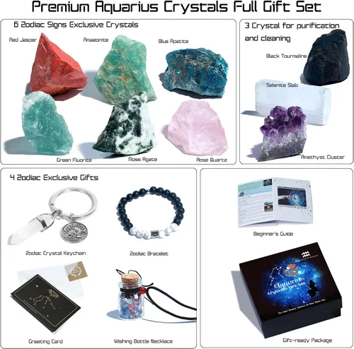 Vista 2 de Regalos de Tauro para mujer (14 piezas) Juego de cristales del zodiaco Tauro Regalos de astrología para mujeres Cristales reales y piedras
