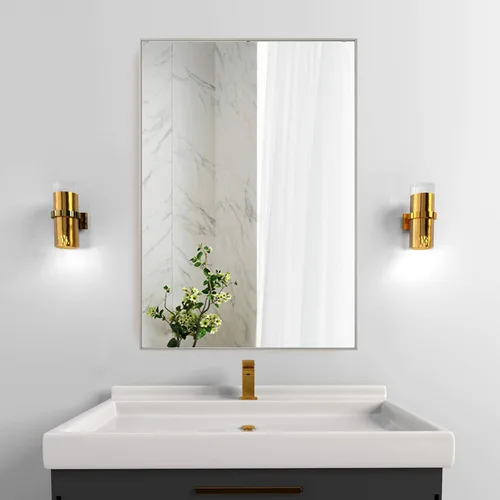 Vista 10 de BEAUTYPEAK Espejo de pared rectangular dorado de 24 x 36 pulgadas con marco de metal, se cuelga horizontal o vertical para sala de estar