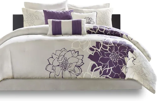 Vista 8 de Madison Park Lola - Juego de edredón de algodón satén, diseño casual de medallón floral, ropa de cama de relleno alternativo al plumón para todas