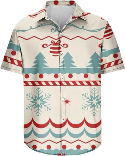 Vista 5 de Camisetas navideñas Y2K Divertidas Camisetas Manga Corta para Hombres Estampado feo, Blusa con botones, Camiseta Tela