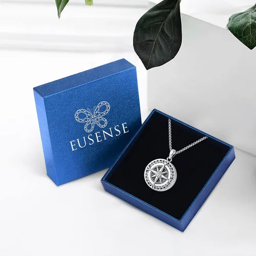 Vista 6 de Eusense - Collar con medallón de plata de ley 925 con forma de corazón y alas de ángel, madre e hijo, árbol de la vida, flor, celta, águila