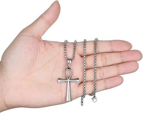 Vista 18 de Reve Collar con colgante religioso de cruz de Ankh copta de acero inoxidable para hombres y mujeres, cadena de 20 a 24 pulgadas