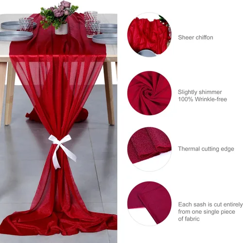 Vista 6 de MDS - Paquete de 2 caminos de mesa de gasa de 10 pies de 29 x 120 pulgadas, camino de mesa traslúcido romántico rústico para decoración de bodas
