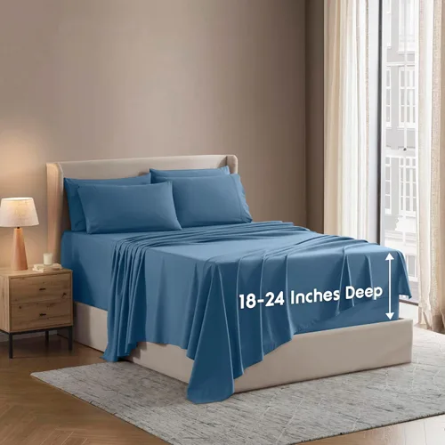Vista 24 de Nestl - Juego de sábanas de bolsillo extraprofundo y de microfibra suave, 7 piezas, sábanas y fundas de almohada resistentes a la decoloración