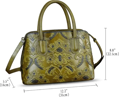 Vista 5 de Bolso de mano de cuero genuino para mujer, bolso cruzado vintage con asa superior, hecho a mano, retro, de cuero en relieve