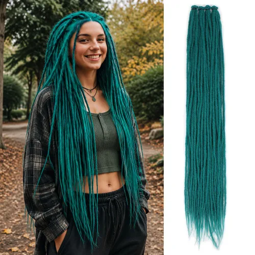 Vista 37 de Kraler Extensiones de Rastas Azules, Extensiones de Rastas Sintéticas de Ganchillo de 22", 100% Hechas a Mano, Rastas de Una Sola Punta, Delgadas