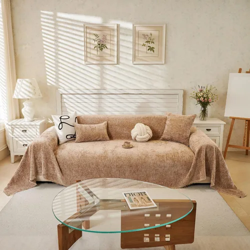 Vista 25 de Funda de sofá de felpilla bohemia con borlas, funda antideslizante suave para sofá de 1 a 2 plazas, protector de muebles lavable para perros