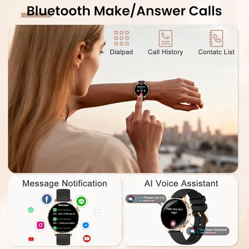 Vista 3 de Relojes inteligentes para mujer, reloj inteligente de 1.27 pulgadas (respuesta/hacer llamadas) compatible con teléfonos iPhone/Android, reloj
