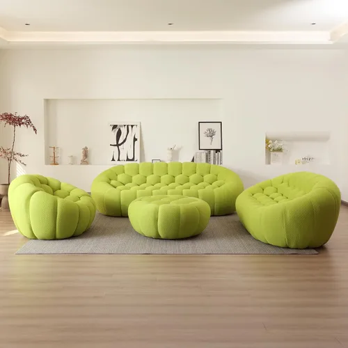 Vista 3 de JACH Juego de sofá curvado de burbujas, cómodo sofá tapizado, tela de malla 3D en forma de panal moderno para sala de estar, apartamento