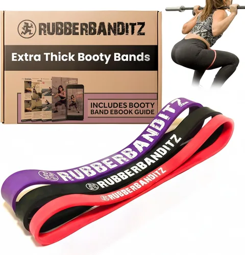 Vista 12 de Rubberbanditz Bandas extra gruesas para glúteos y piernas – Incluye guía electrónica para mujeres – Mini banda de ejercicio de bucle que engancha