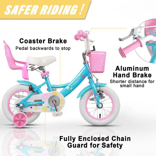 Vista 3 de Glerc Maggie Girls Bike, 12-20 Inch Kids Bike for 2-13 Years Old Children, Princess Style Kids Bicycle with Doll-Seat & Basket & Training Wheels