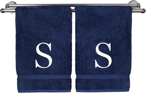 Vista 124 de Toalla de mano monogramada, regalo personalizado, juego de 2 - Toalla bordada con letra de bloque dorada - Extra absorbente 100% algodón turco