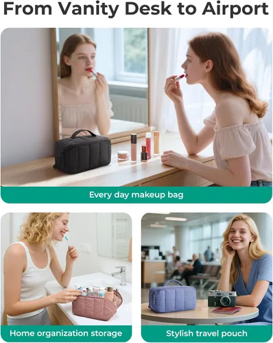 Vista 7 de BAGSMART Bolsa de Maquillaje de Viaje para Mujeres, Estuche Cosmético Portátil Resistente al Agua, Organizador de Maquillaje Acolchado Abultado