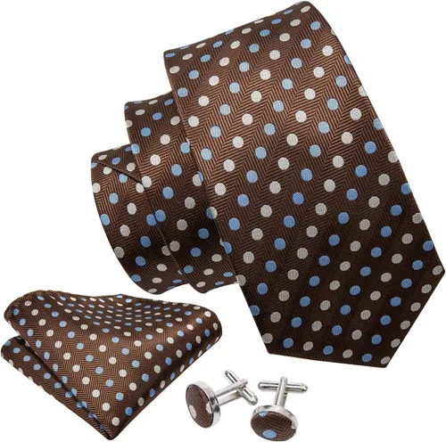 Vista 67 de Barry.Wang Corbatas de seda para hombre, diseño de lunares, gemelos cuadrados de bolsillo, gemelos para negocios, boda