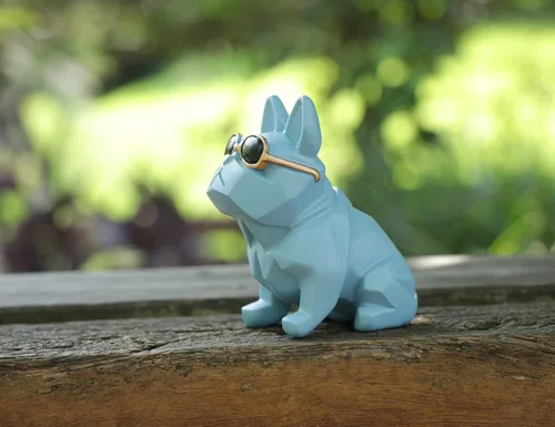 Vista 2 de Mini figura geométrica única de perro y bulldog con lentes de sol, azul, estatuas de animales, adorno de decoración de bar y jardín para el hogar