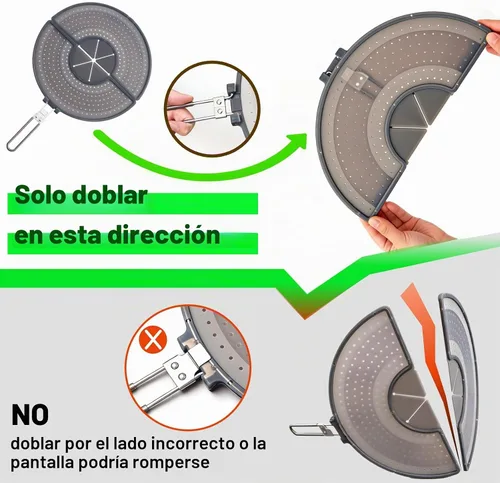 Vista 3 de Pantalla plegable para salpicaduras con mango para sartenes de 10-13", silicona, sin BPA
