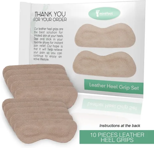 Vista 2 de Mintfoot - Agarraderas de cuero para el talón – 10 piezas – Forros para zapatos para mujeres y hombres – Tacones para detener ampollas y cortes