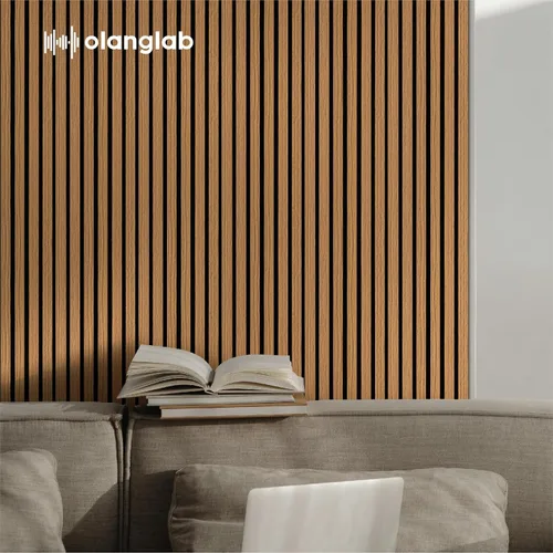 Vista 6 de Olanglab Paquete de 4 paneles de pared con listones de madera, paneles de pared acústicos de madera, 94.5 x 12.6 pulgadas cada uno, paneles de pared