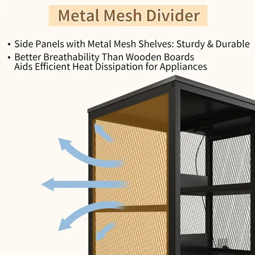 Vista 5 de METYERRY Estante para hornear de cocina con toma de corriente, soporte para microondas con cajón, mini soporte para refrigerador con estantes Negro