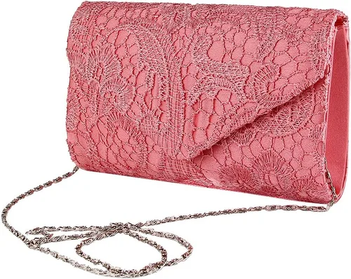 Vista 3 de JIAN YA NA Bolso de mano para mujer, elegante bolso de noche de encaje floral, diseño de sobre para boda, fiesta, graduación, cóctel