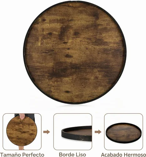 Vista 5 de Hanobe - Bandeja redonda decorativa de 18 pulgadas para mesa auxiliar, color marrón vintage Industrial Style, Large Circle Platters for Modern