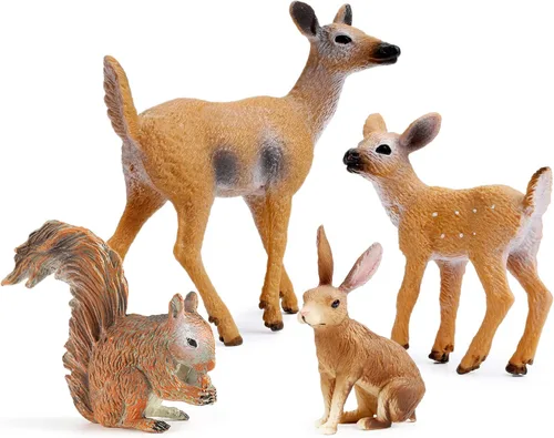 Vista 2 de UANDME Figuras de Animales del Bosque, Figuras de Criaturas del Bosque, Adornos en Miniatura para Tartas (Familia de Ciervos, Zorro, Conejo, Ardilla)