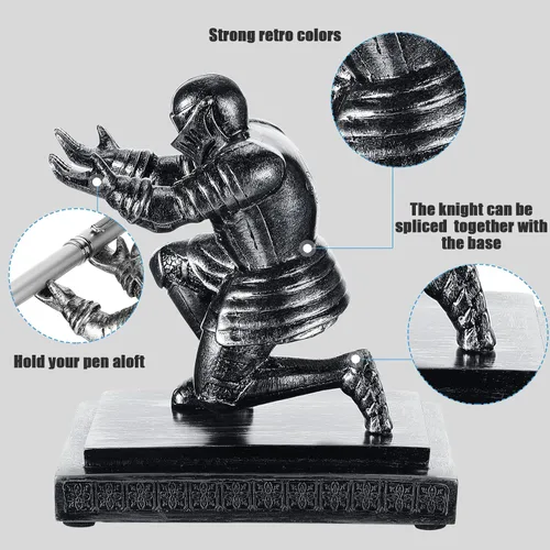 Vista 3 de Spakon Knight - Soporte para bolígrafo con 2 bolígrafos, organizadores de escritorio de resina y accesorios, divertido soporte para bolígrafos