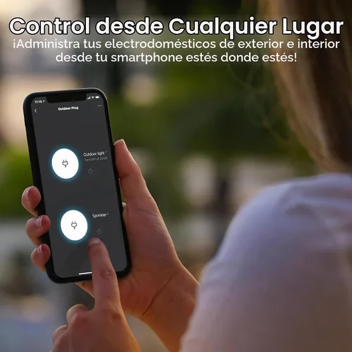 Vista 3 de Geeni Enchufe inteligente para exteriores Wi-Fi Duo 2 tomas resistentes al agua, compatibles con Alexa y Google Assistant Control remoto